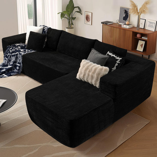 OVIOS 104" L-Shape Modular Couch with Chaise,Corduroy Fabric,No Assembly Required