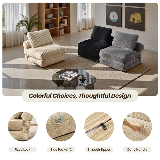 OVIOS Bean Bag Bed Folding Sofa Bed – Convertible Sleeper Chair with Pillow & Back Support