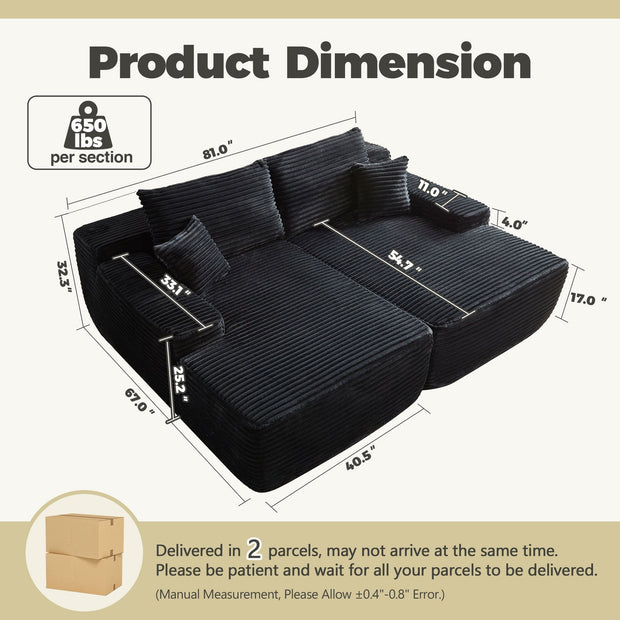 OVIOS 81" Boneless Sofa, Sleeper Couch, No Assembly Required