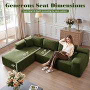 OVIOS 104" L-Shape Modular Couch with Chaise,Cloud Velvet Fabric,No Assembly Required