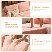 OVIOS 104" L-Shape Modular Couch with Chaise, Plush Corduroy Fabric, No Assembly Required
