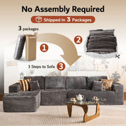 OVIOS Modular Cloud Sofa with Memory Foam, L-Shaped Chaise, Corduroy Upholstery - No Assembly Needed