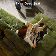 OVIOS 114" Cloud Sectional Sofa - L-Shaped Faux Leather Modular Couch with Deep Seat Chaise
