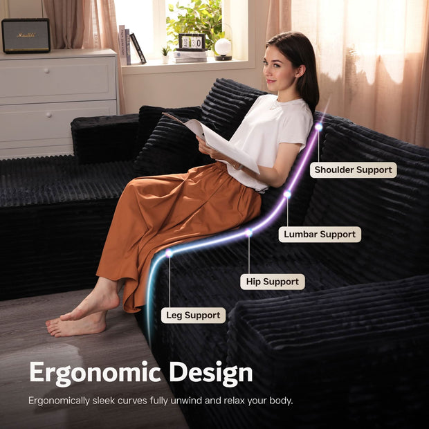 OVIOS Modular Sectional Cloud Sofa, Plush Corduroy with Memory Foam, U-Shaped Chaise, No Assembly Required