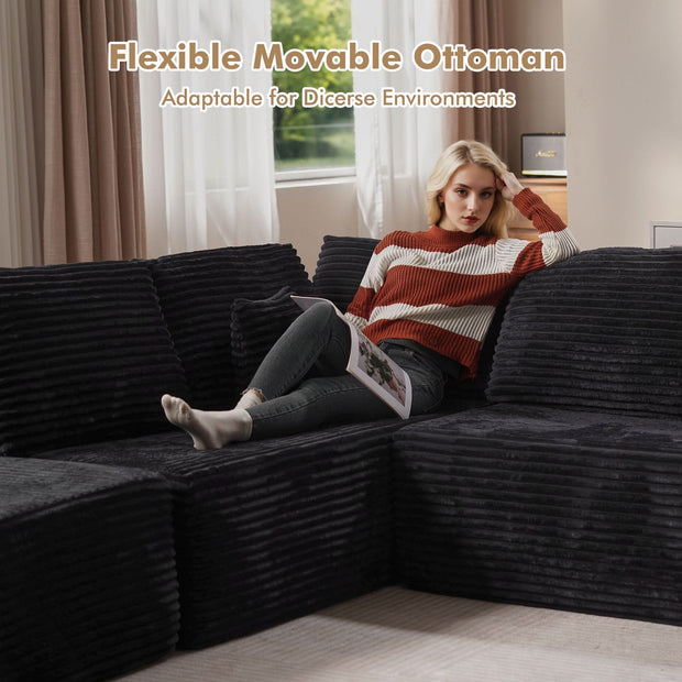 OVIOS Modular Cloud Sofa with Memory Foam, U-Shaped Chaise, Corduroy Upholstery - No Assembly Needed