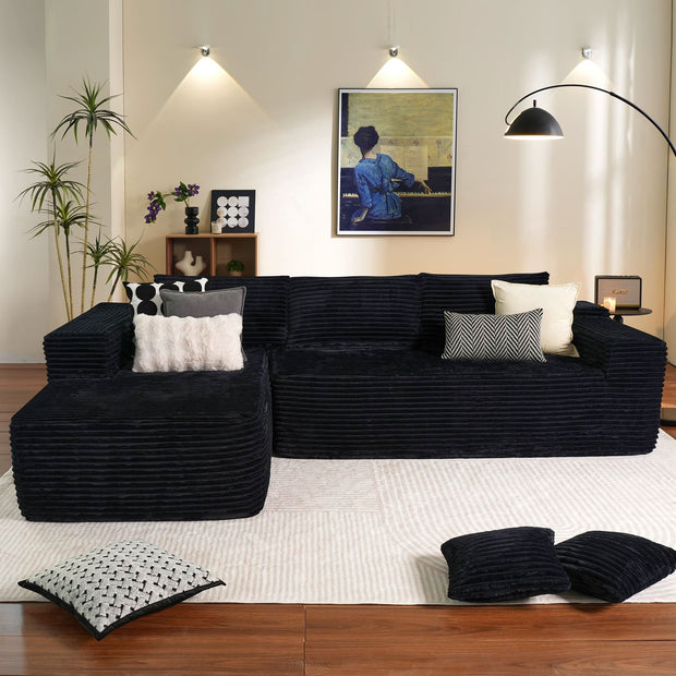 OVIOS 104" L-Shape Modular Couch with Chaise, Plush Corduroy Fabric, No Assembly Required