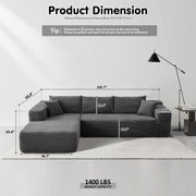 OVIOS 104" L-Shape Modular Couch with Chaise,Corduroy Fabric,No Assembly Required