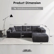 OVIOS 104" L-Shape Modular Couch with Chaise, Plush Corduroy Fabric, No Assembly Required