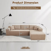 OVIOS 104" L-Shape Modular Couch with Chaise,Corduroy Fabric,No Assembly Required
