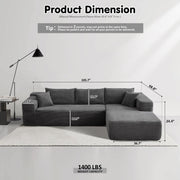 OVIOS 104" L-Shape Modular Couch with Chaise,Corduroy Fabric,No Assembly Required