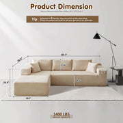 OVIOS 104" L-Shape Modular Couch with Chaise, Plush Corduroy Fabric, No Assembly Required