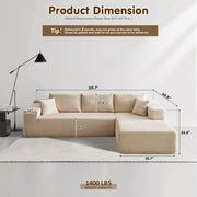 OVIOS 104" L-Shape Modular Couch with Chaise, Plush Corduroy Fabric, No Assembly Required