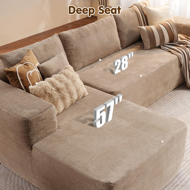 OVIOS 104" L-Shape Modular Couch with Chaise,Corduroy Fabric,No Assembly Required