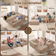 OVIOS 104" L-Shape Modular Couch with Chaise,Corduroy Fabric,No Assembly Required