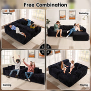 OVIOS 104" L-Shape Modular Couch with Chaise, Plush Corduroy Fabric, No Assembly Required