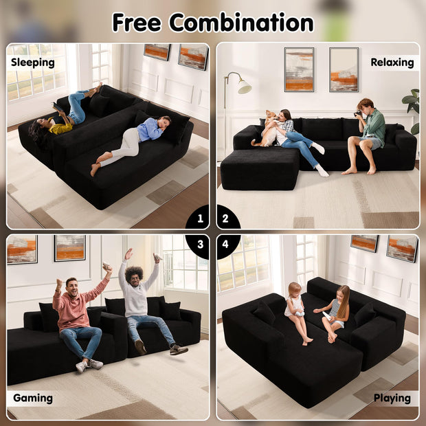 OVIOS 104" L-Shape Modular Couch with Chaise,Corduroy Fabric,No Assembly Required