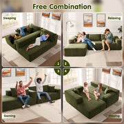 OVIOS 104" L-Shape Modular Couch with Chaise,Cloud Velvet Fabric,No Assembly Required