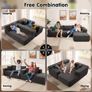 OVIOS 104" L-Shape Modular Couch with Chaise,Corduroy Fabric,No Assembly Required