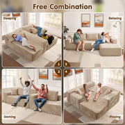 OVIOS 104" L-Shape Modular Couch with Chaise, Plush Corduroy Fabric, No Assembly Required