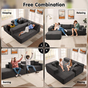 OVIOS 104" L-Shape Modular Couch with Chaise,Corduroy Fabric,No Assembly Required