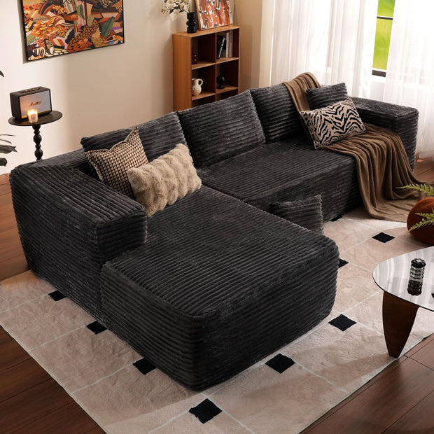 OVIOS 104" L-Shape Modular Couch with Chaise, Plush Corduroy Fabric, No Assembly Required