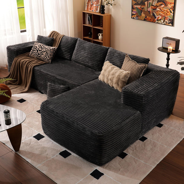 OVIOS 104" L-Shape Modular Couch with Chaise,Corduroy Fabric,No Assembly Required